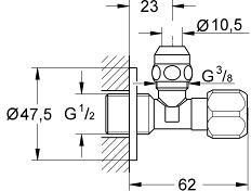 Угловой кран Grohe 1/2″-3/8″ для смесителя 2201700M